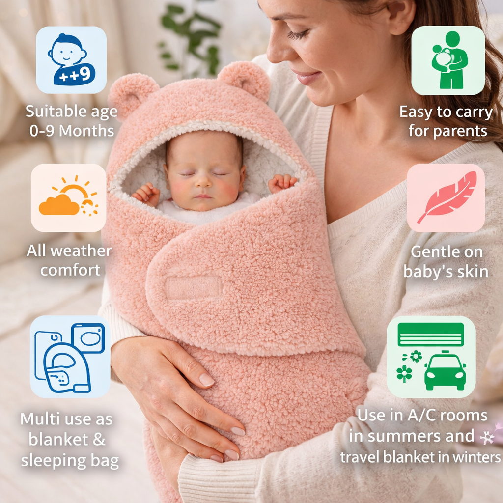 BRANDONN Hooded Baby Blanket & Bath Towel for Newborns (0–9 Months)