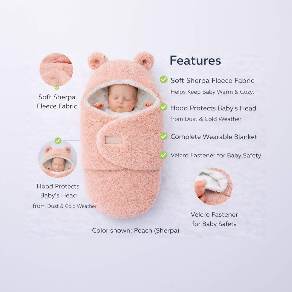 BRANDONN Hooded Baby Blanket & Bath Towel for Newborns (0–9 Months)