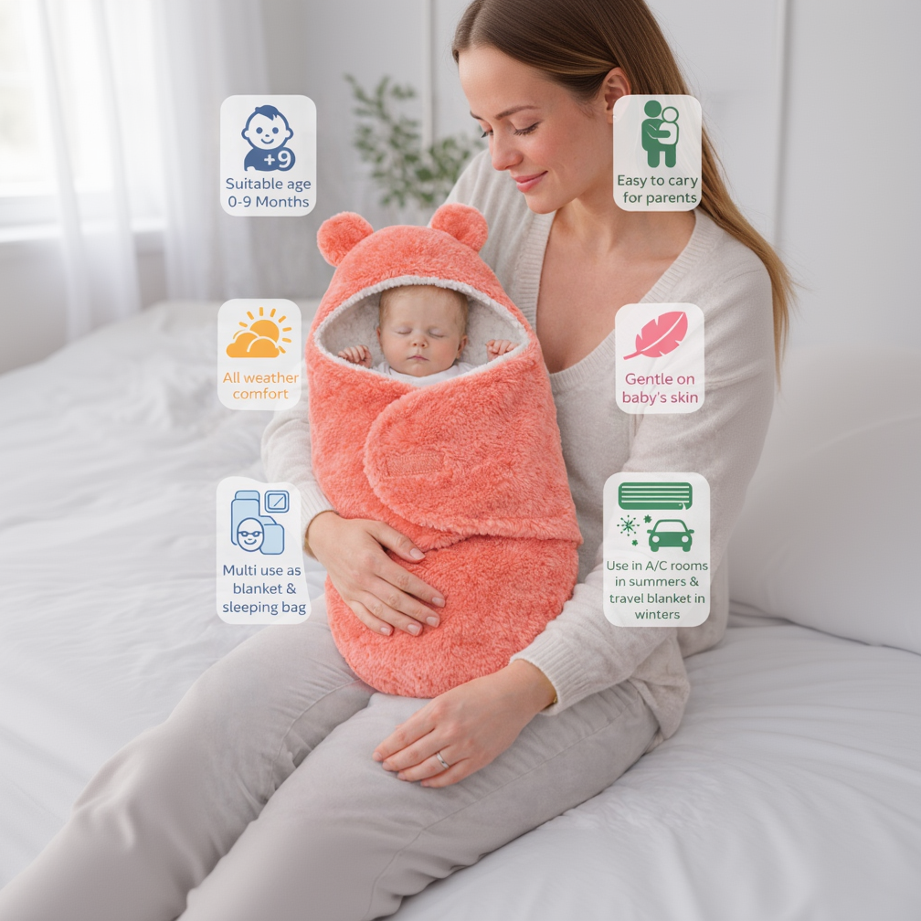 BRANDONN Hooded Baby Blanket & Bath Towel for Newborns (0–9 Months)