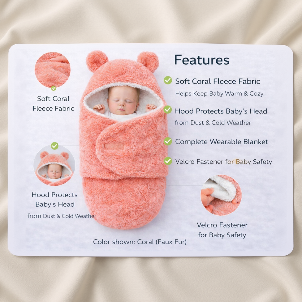 BRANDONN Hooded Baby Blanket & Bath Towel for Newborns (0–9 Months)