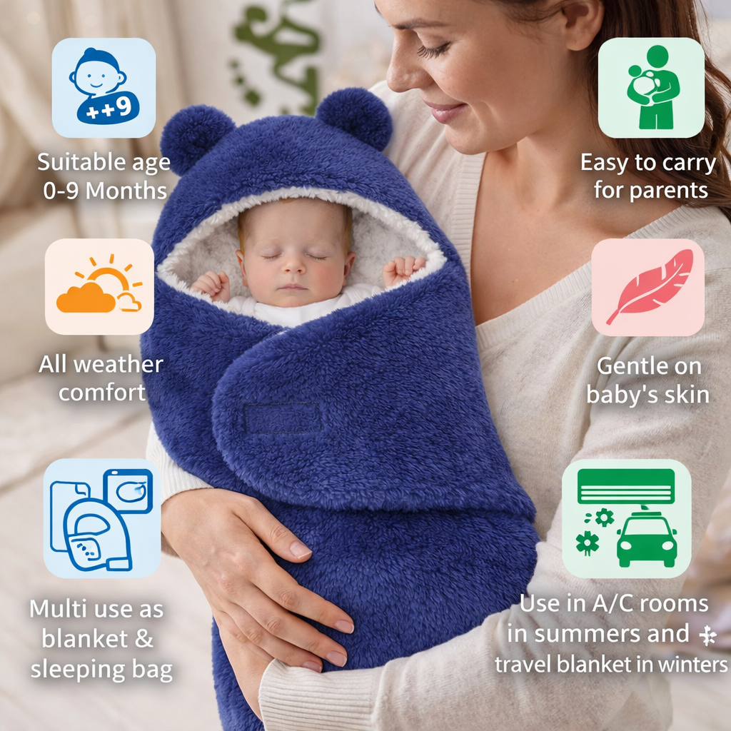 BRANDONN Hooded Baby Blanket & Bath Towel for Newborns (0–9 Months)