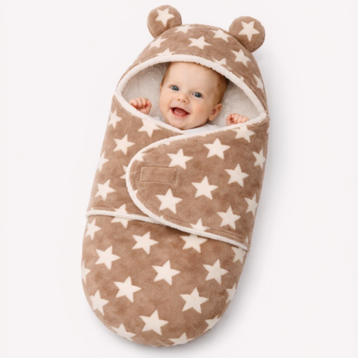 BRANDONN Newborn Hooded Baby Blanket (0–9 Months), Star Print
