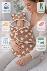 BRANDONN Hooded Baby Blanket Star Print | Newborn Wrapper 0–9 Months