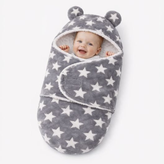BRANDONN Newborn Hooded Baby Blanket (0–9 Months), Star Print