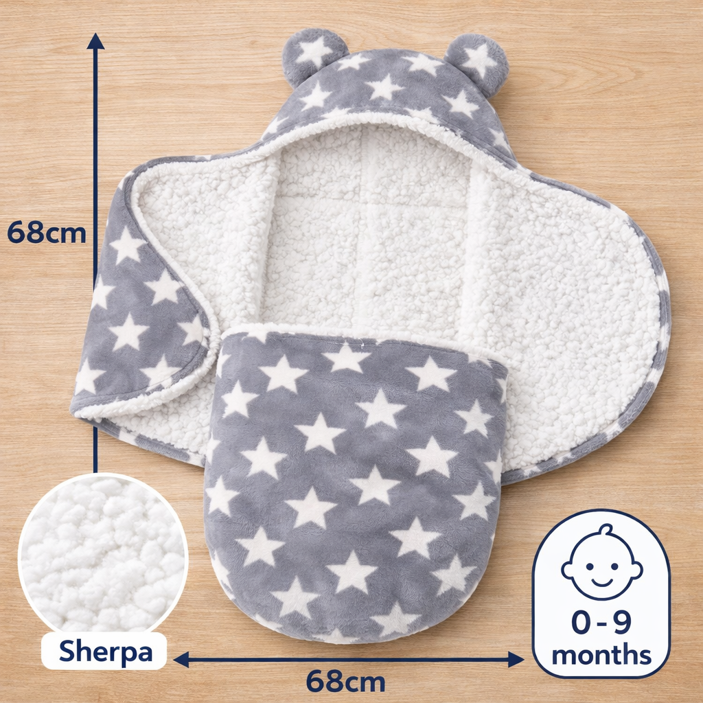 BRANDONN Newborn Hooded Baby Blanket (0–9 Months), Star Print