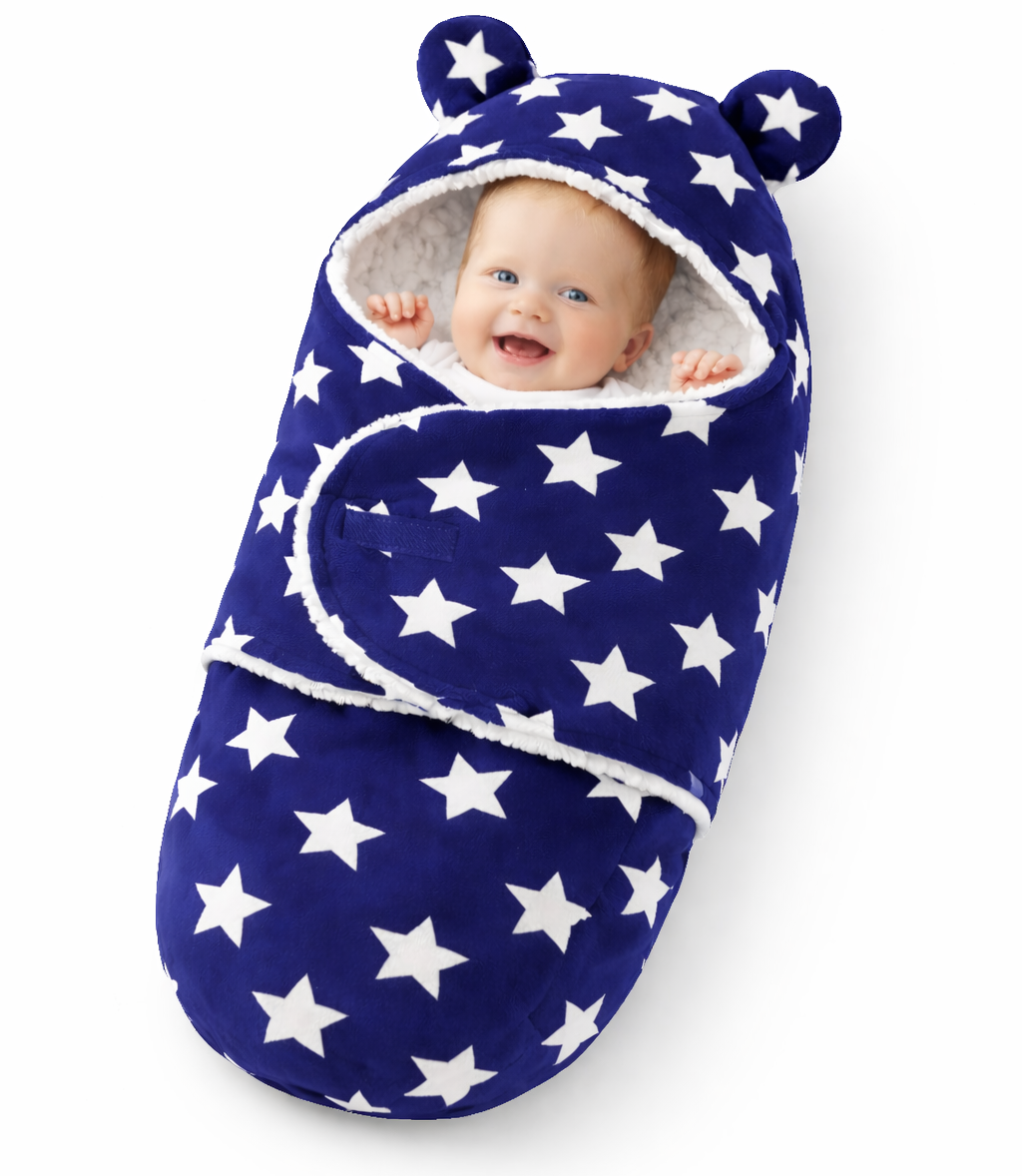 BRANDONN Hooded Baby Blanket Star Print | Newborn Wrapper 0–9 Months