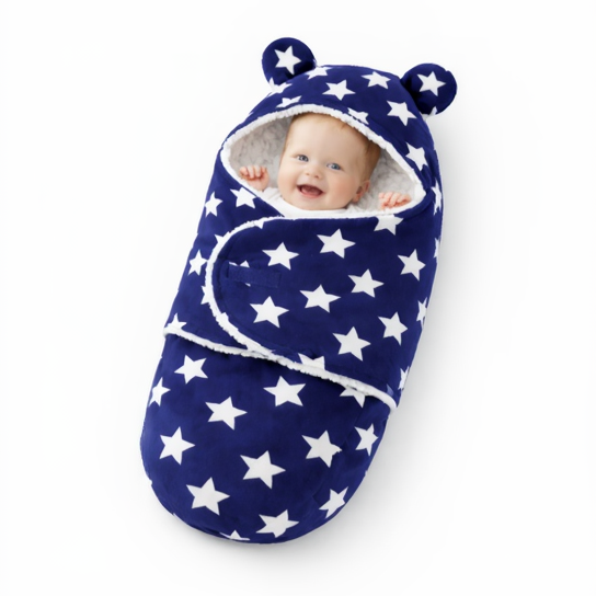 BRANDONN Newborn Hooded Baby Blanket (0–9 Months), Star Print