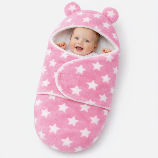 BRANDONN Newborn Hooded Baby Blanket (0–9 Months), Star Print