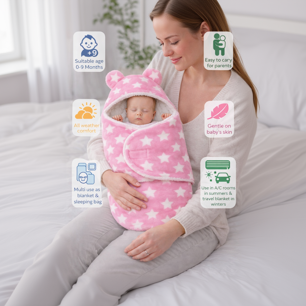 BRANDONN Newborn Hooded Baby Blanket (0–9 Months), Star Print
