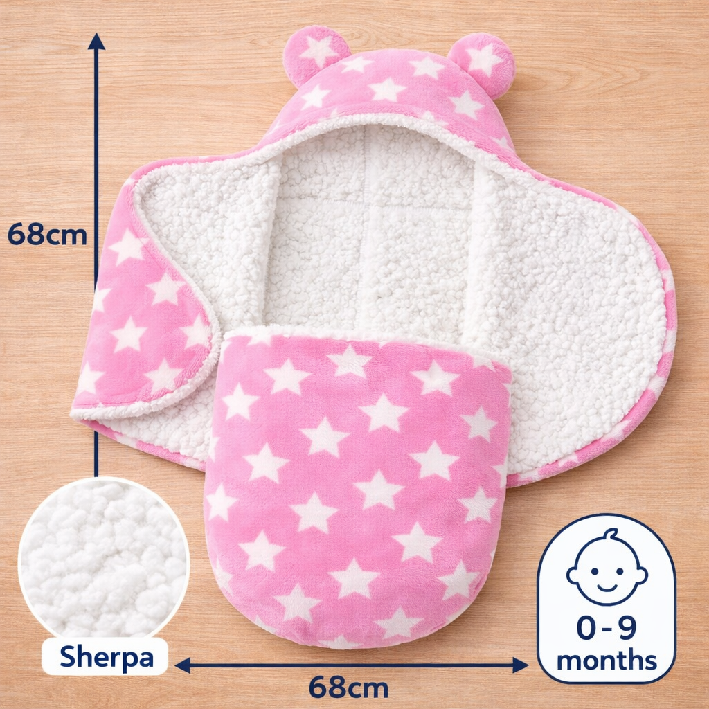 BRANDONN Newborn Hooded Baby Blanket (0–9 Months), Star Print