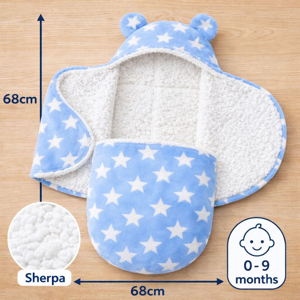 BRANDONN Newborn Hooded Baby Blanket (0–9 Months), Star Print