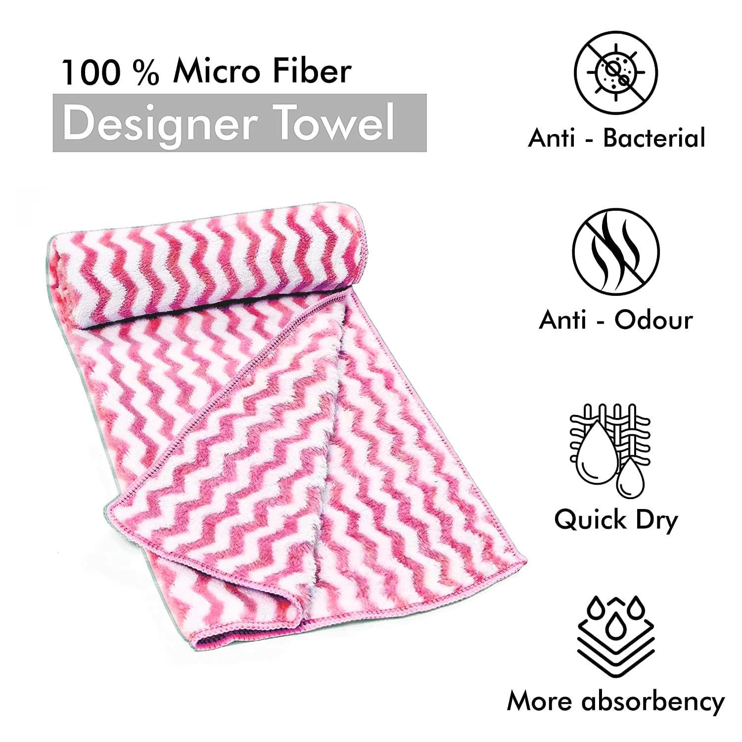 First Kick Luxury Microfiber Bath Baby Towel Super Absorbent, Fade-Resistent, Ultra Soft (Zig-Zag) - L 110 cm x B 50 cm - Beige