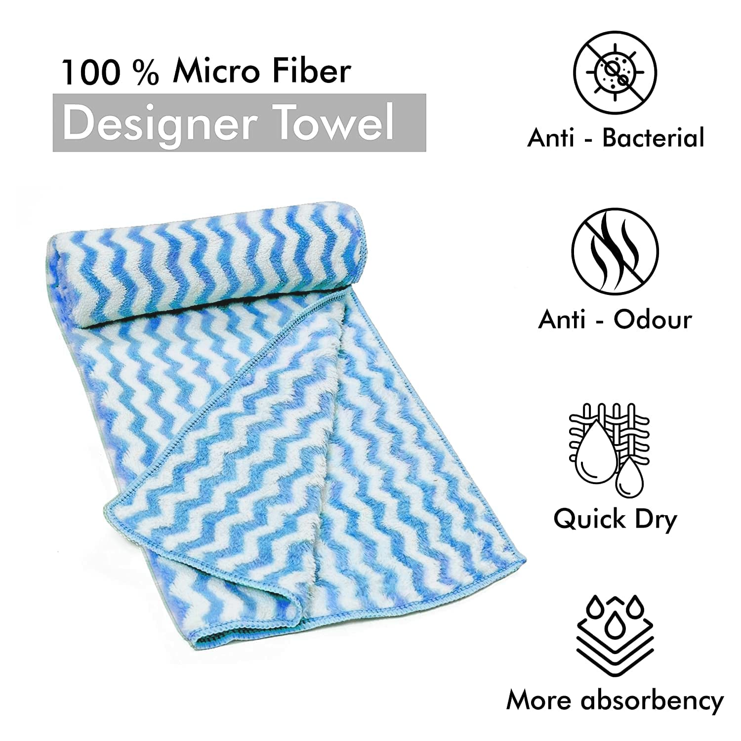 First Kick Luxury Microfiber Bath Baby Towel Super Absorbent, Fade-Resistent, Ultra Soft (Zig-Zag) - L 110 cm x B 50 cm - Beige