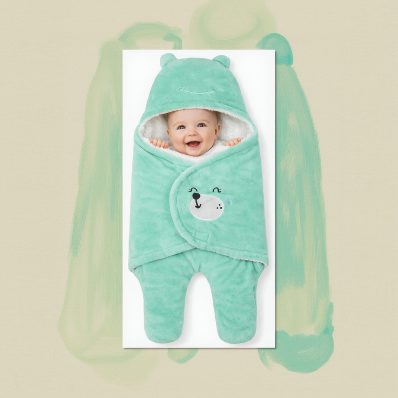 BRANDONN Hooded Smiley Baby Swaddle Blanket (0–9 Months, Pack of 1)