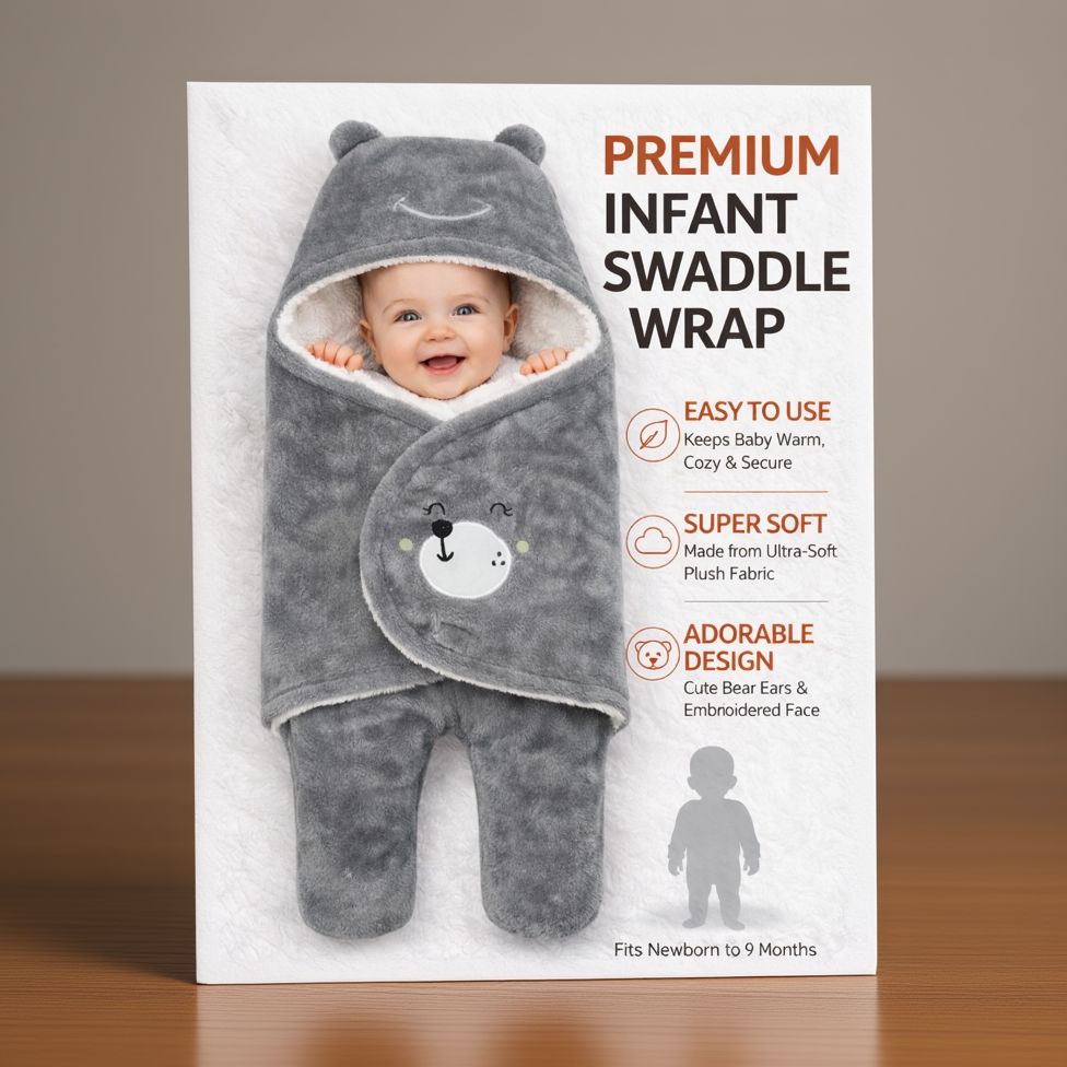 BRANDONN Hooded Smiley Baby Swaddle Blanket (0–9 Months, Pack of 1)