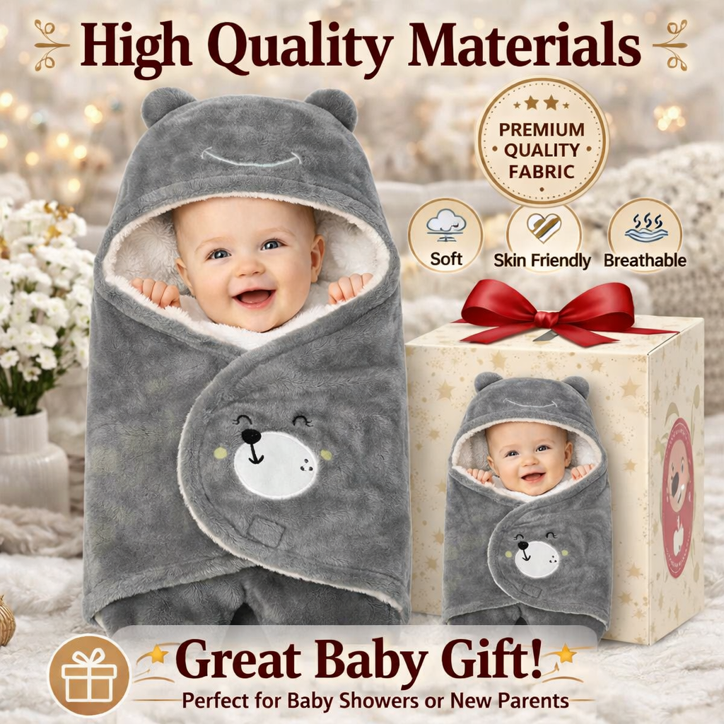 BRANDONN Hooded Smiley Baby Swaddle Blanket (0–9 Months, Pack of 1)