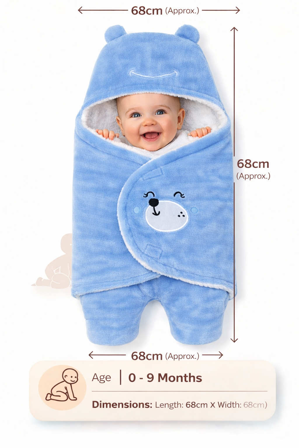 BRANDONN Hooded Smiley Baby Swaddle Blanket (0–9 Months, Pack of 1)