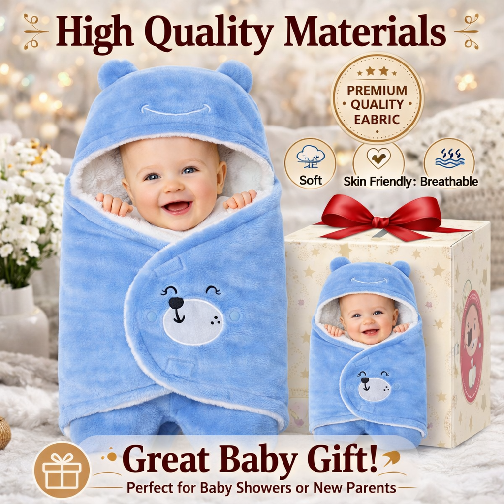 BRANDONN Hooded Smiley Baby Swaddle Blanket (0–9 Months, Pack of 1)