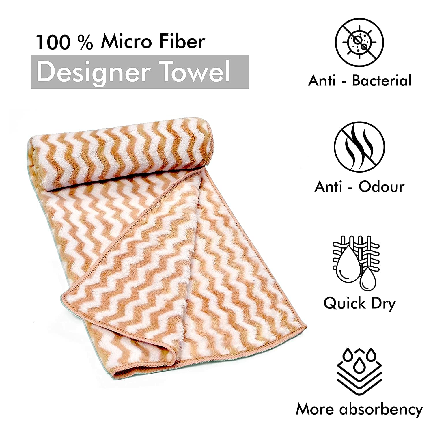 First Kick Luxury Microfiber Bath Baby Towel Super Absorbent, Fade-Resistent, Ultra Soft (Zig-Zag) - L 110 cm x B 50 cm - Beige