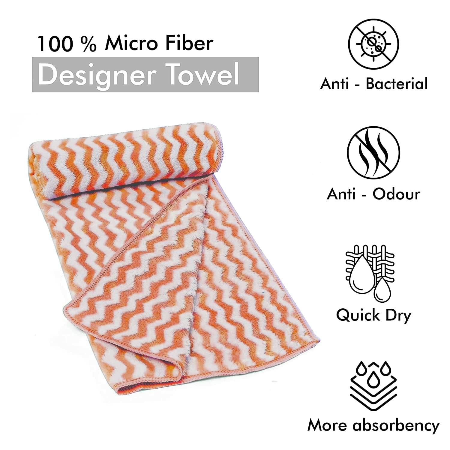 First Kick Luxury Microfiber Bath Baby Towel Super Absorbent, Fade-Resistent, Ultra Soft (Zig-Zag) - L 110 cm x B 50 cm - Beige