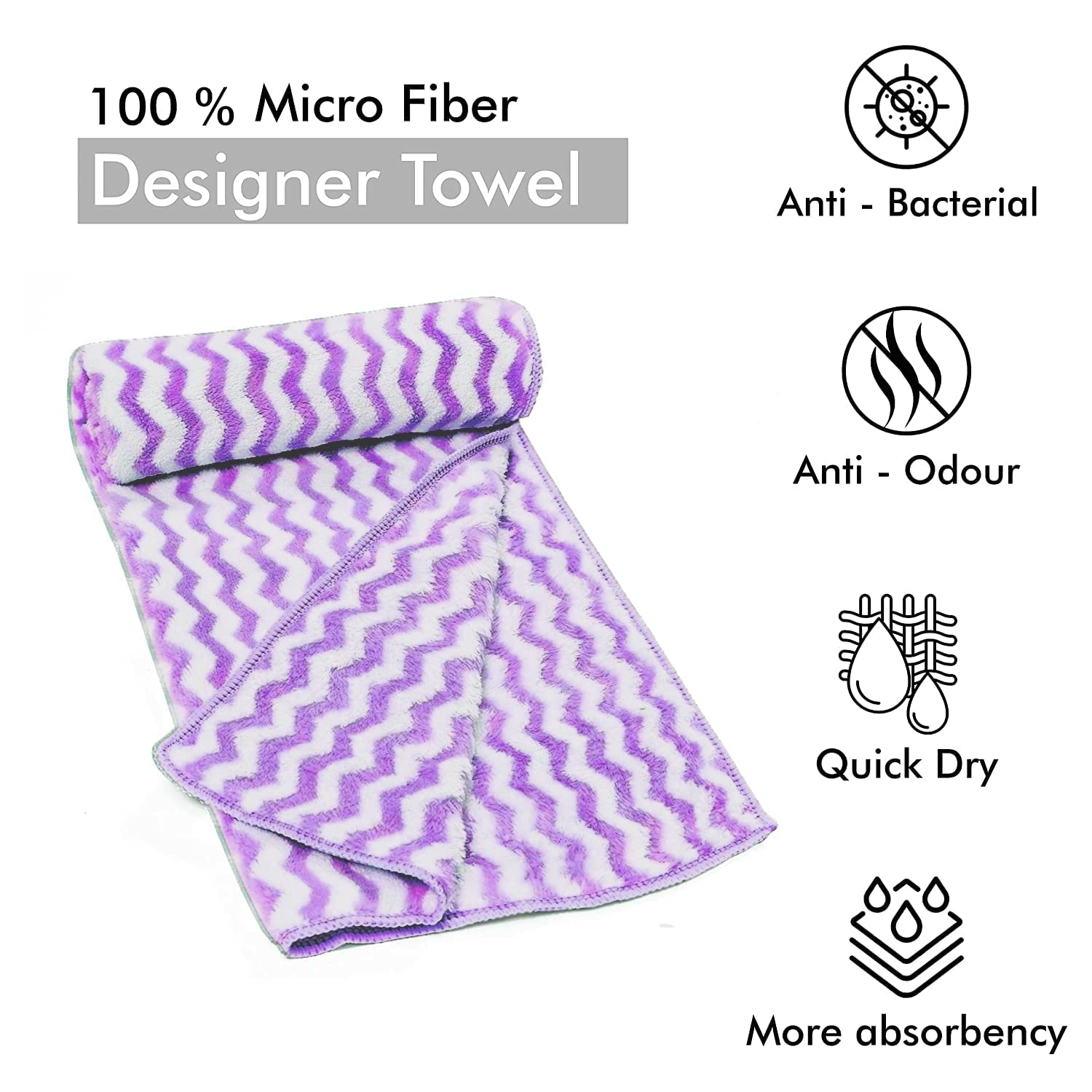 First Kick Luxury Microfiber Bath Baby Towel Super Absorbent, Fade-Resistent, Ultra Soft (Zig-Zag) - L 110 cm x B 50 cm - Beige