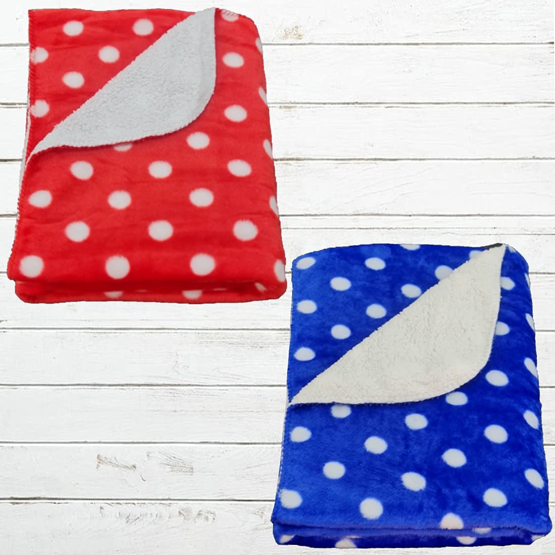 First Kick Baby Blankets New Born Combo Pack of Polka Printed Wrapper Durable Polyester Towel Cum Baby Sleep Crib Wrapping Sheet (100 cm x 75cm, 0-12 Months) Pack of 2