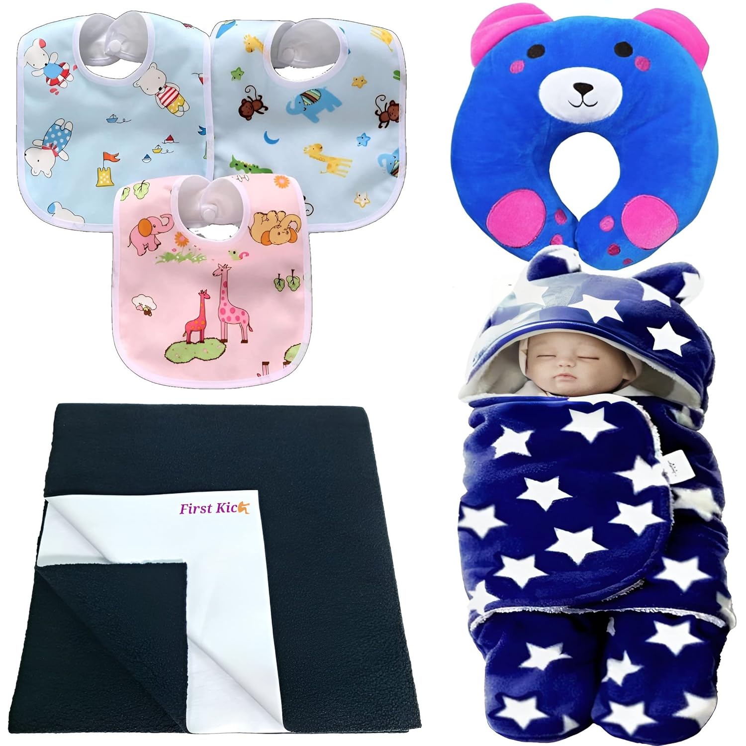 First Kick New Born Baby Gift Set Combo Pack for Baby Boys and Baby Girls Pack of 2 Pcs Blue Dogs