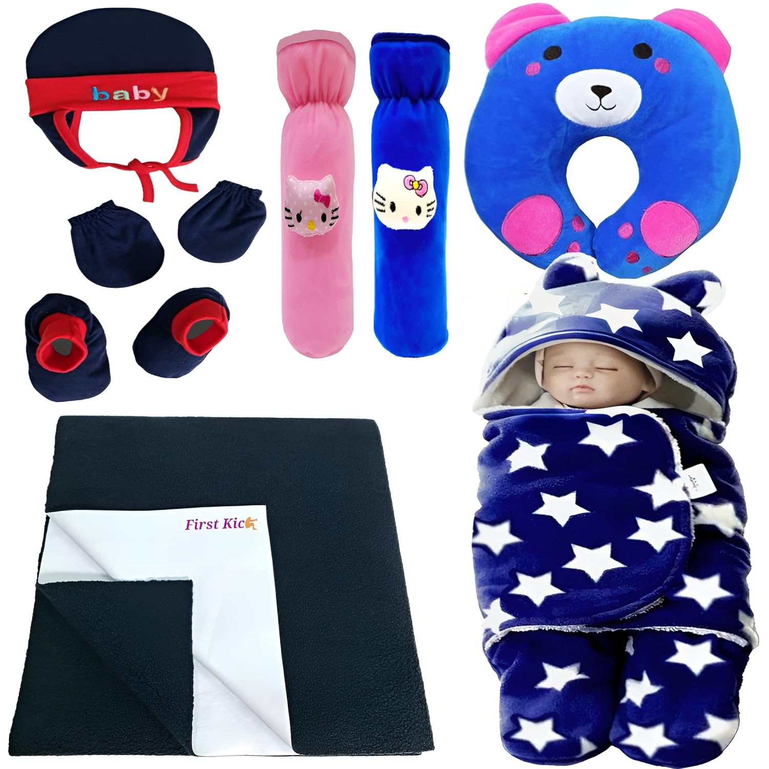 First Kick New Born Baby Gift Set Combo Pack for Baby Boys and Baby Girls Pack of 2 Pcs Blue Dogs