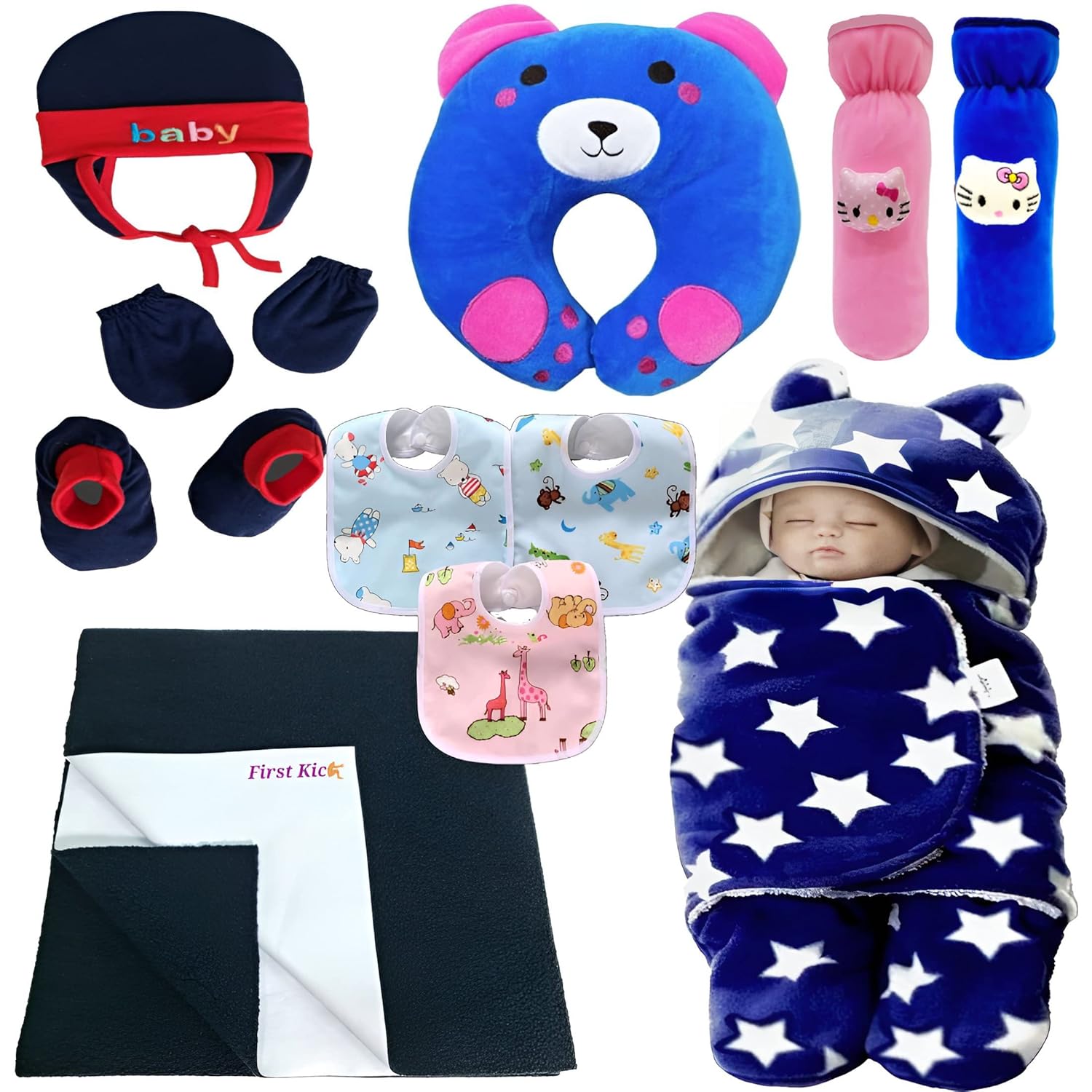 First Kick New Born Baby Gift Set Combo Pack for Baby Boys and Baby Girls Pack of 2 Pcs Blue Dogs