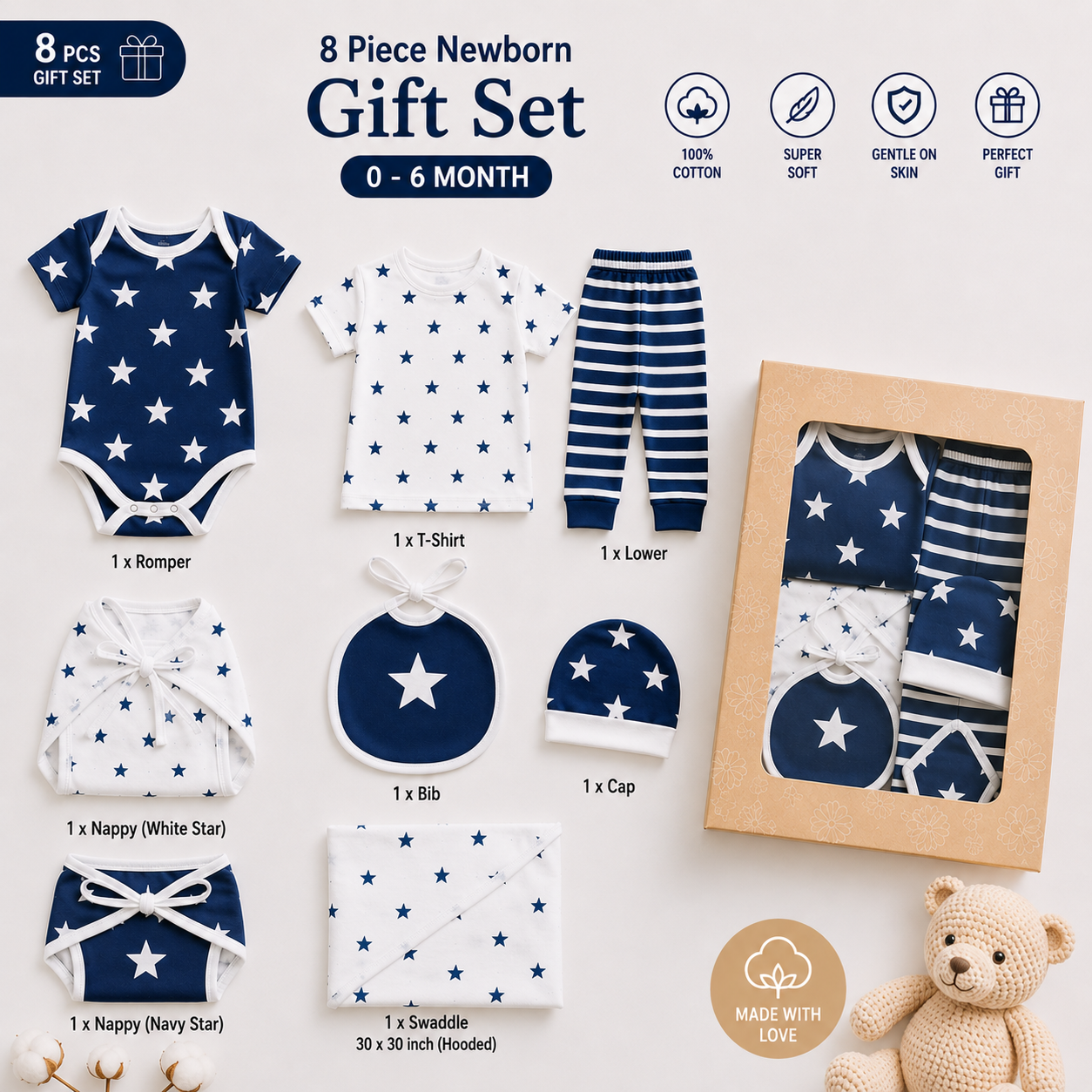 BRANDONN Presents New Born Baby Summer Wear Baby Clothes 8 Pcs Sets 100% Cotton Baby Boys Girls Unisex Baby Cotton/Summer Suit Infant Clothes First Gift for New Born Baby…