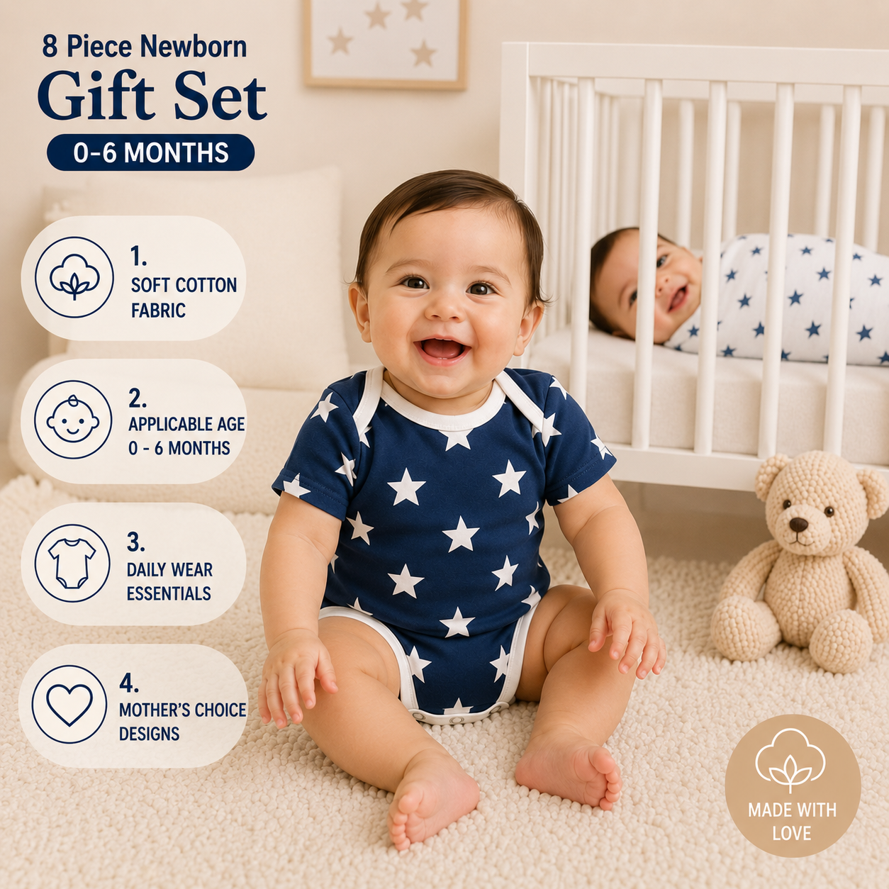 BRANDONN Presents New Born Baby Summer Wear Baby Clothes 8 Pcs Sets 100% Cotton Baby Boys Girls Unisex Baby Cotton/Summer Suit Infant Clothes First Gift for New Born Baby…