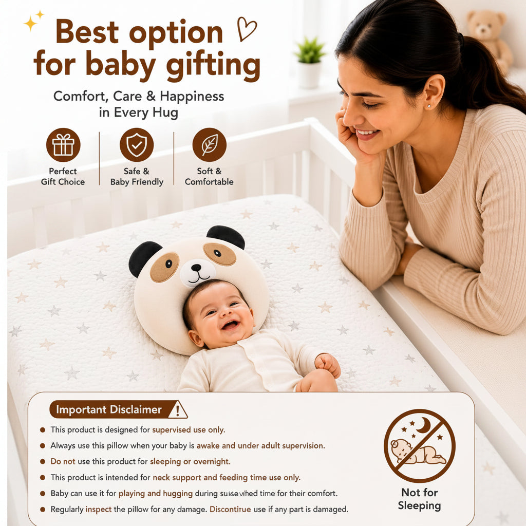 First Kick Baby Feeding Pillow for Breastfeeding & Bottle Feeding, Ergonomic Nursing Support Cushion, Soft Neck Support Pillow, Portable Aid for Newborns, & Moms