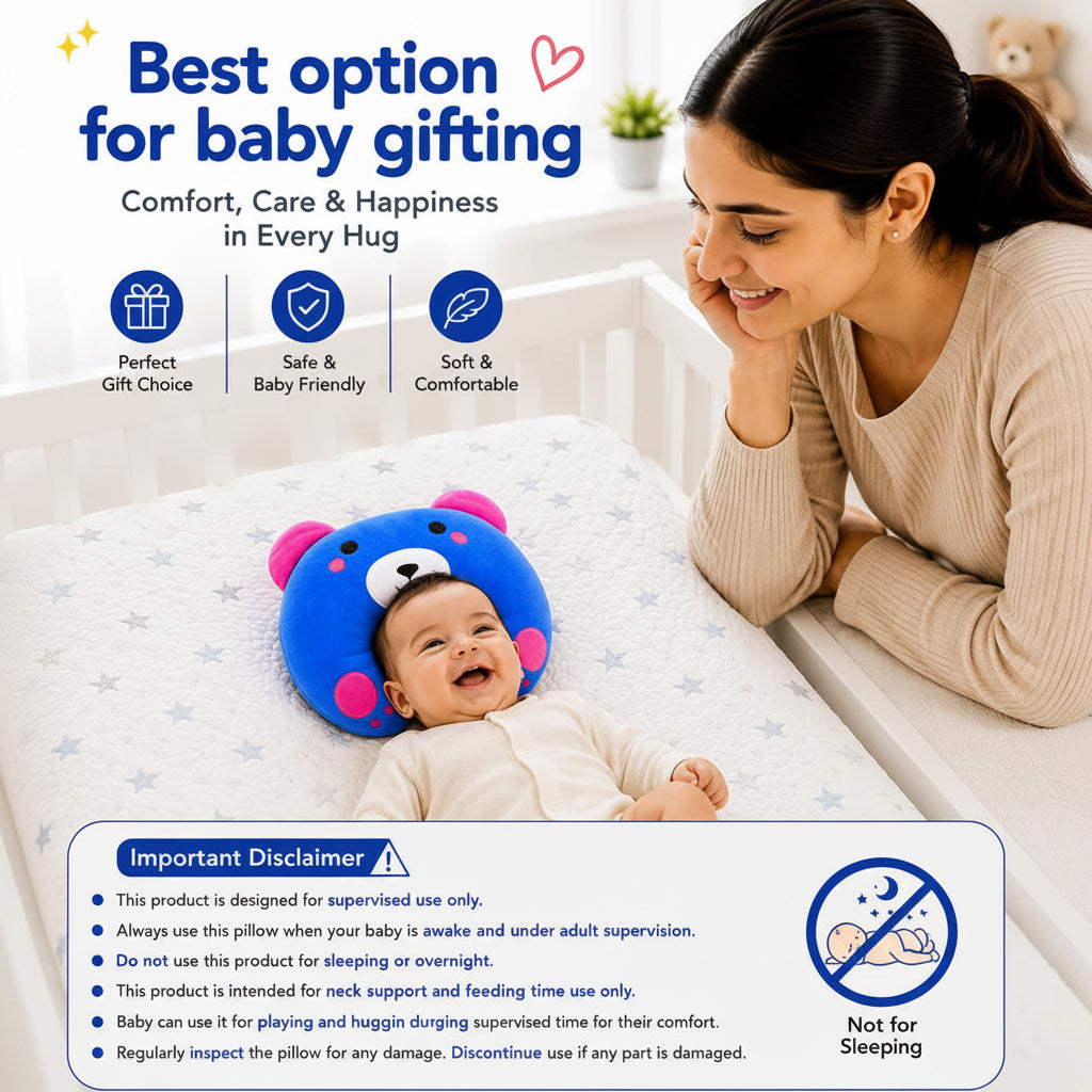 First Kick Baby Feeding Pillow for Breastfeeding & Bottle Feeding, Ergonomic Nursing Support Cushion, Soft Neck Support Pillow, Portable Aid for Newborns, & Moms