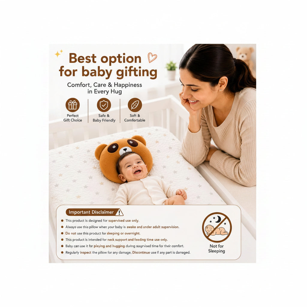 First Kick Baby Feeding Pillow for Breastfeeding & Bottle Feeding, Ergonomic Nursing Support Cushion, Soft Neck Support Pillow, Portable Aid for Newborns, & Moms