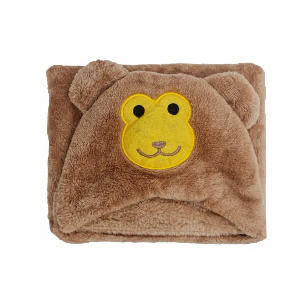 First Kick Baby Hooded Blanket for Newborn (0-12 Months) – Ultra Soft 240 GSM Wrap, Hood Baby Bath Towel & Swaddle, Lightweight Warm Crib & Travel for Infants – 82 × 82 cm Beige