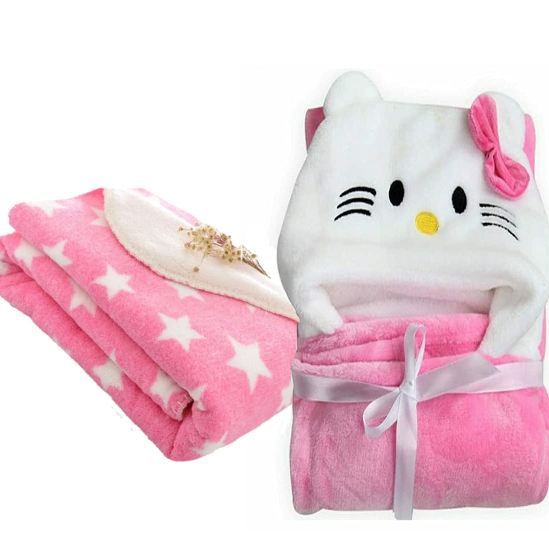 First Kick Baby Blankets New Born Combo Pack Of Hooded Wrapper Durable Fleece Polyester Sleeping Bag Towel For 0-6 Months Baby Boys And Baby Girls Pack Of 2 Grey Star, Grey Mouse, Casual Style