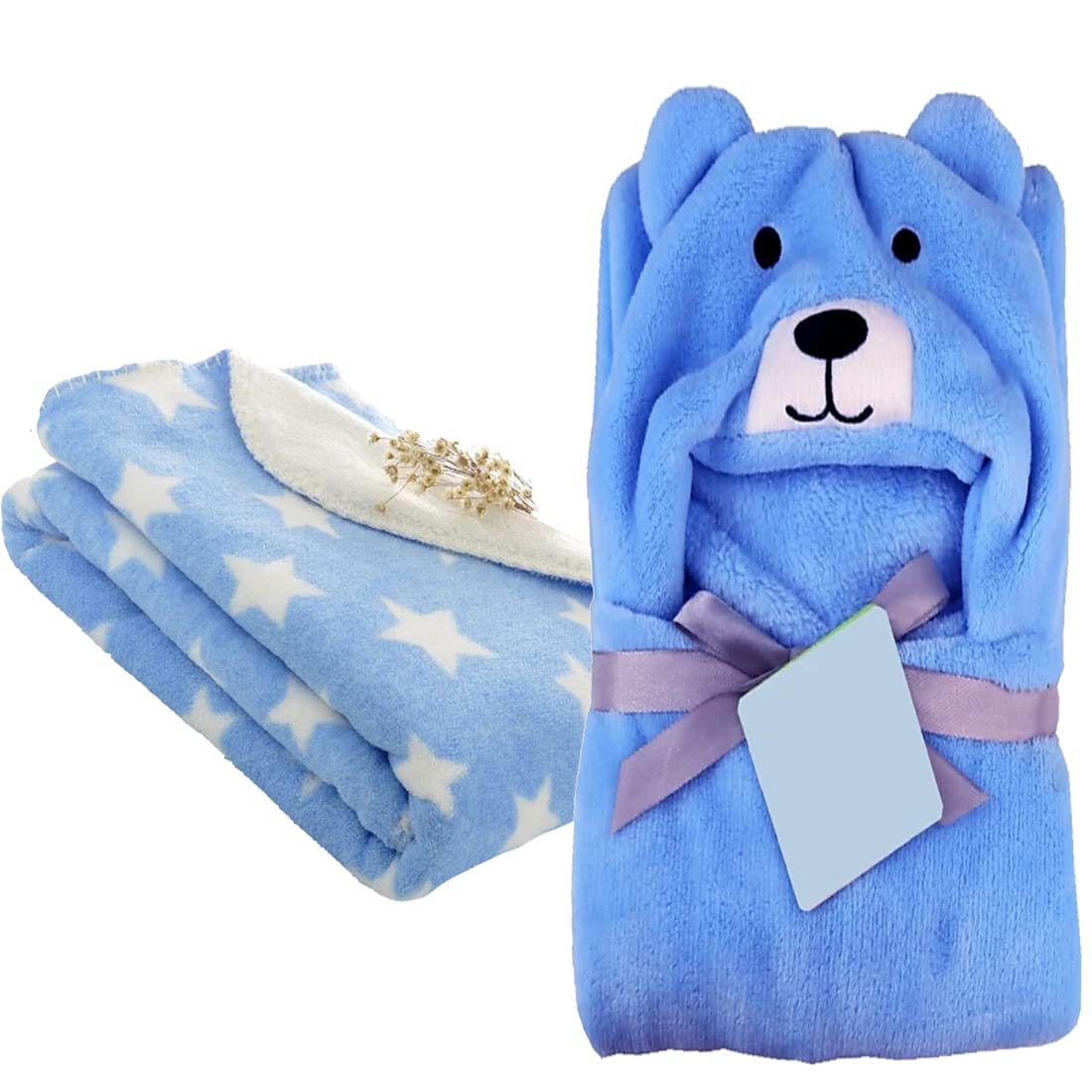 First Kick Baby Blankets New Born Combo Pack Of Hooded Wrapper Durable Fleece Polyester Sleeping Bag Towel For 0-6 Months Baby Boys And Baby Girls Pack Of 2 Grey Star, Grey Mouse, Casual Style
