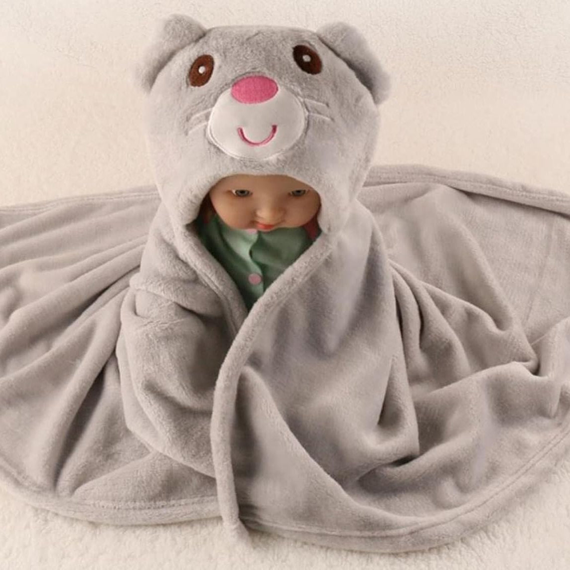 First Kick Baby Blankets New Born Combo Pack Of Hooded Wrapper Durable Fleece Polyester Sleeping Bag Towel For 0-6 Months Baby Boys And Baby Girls Pack Of 2 Grey Star, Grey Mouse, Casual Style