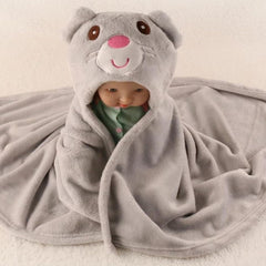 First Kick Baby Blankets New Born Combo Pack Of Hooded Wrapper Durable Fleece Polyester Sleeping Bag Towel For 0-6 Months Baby Boys And Baby Girls Pack Of 2 Grey Star, Grey Mouse, Casual Style