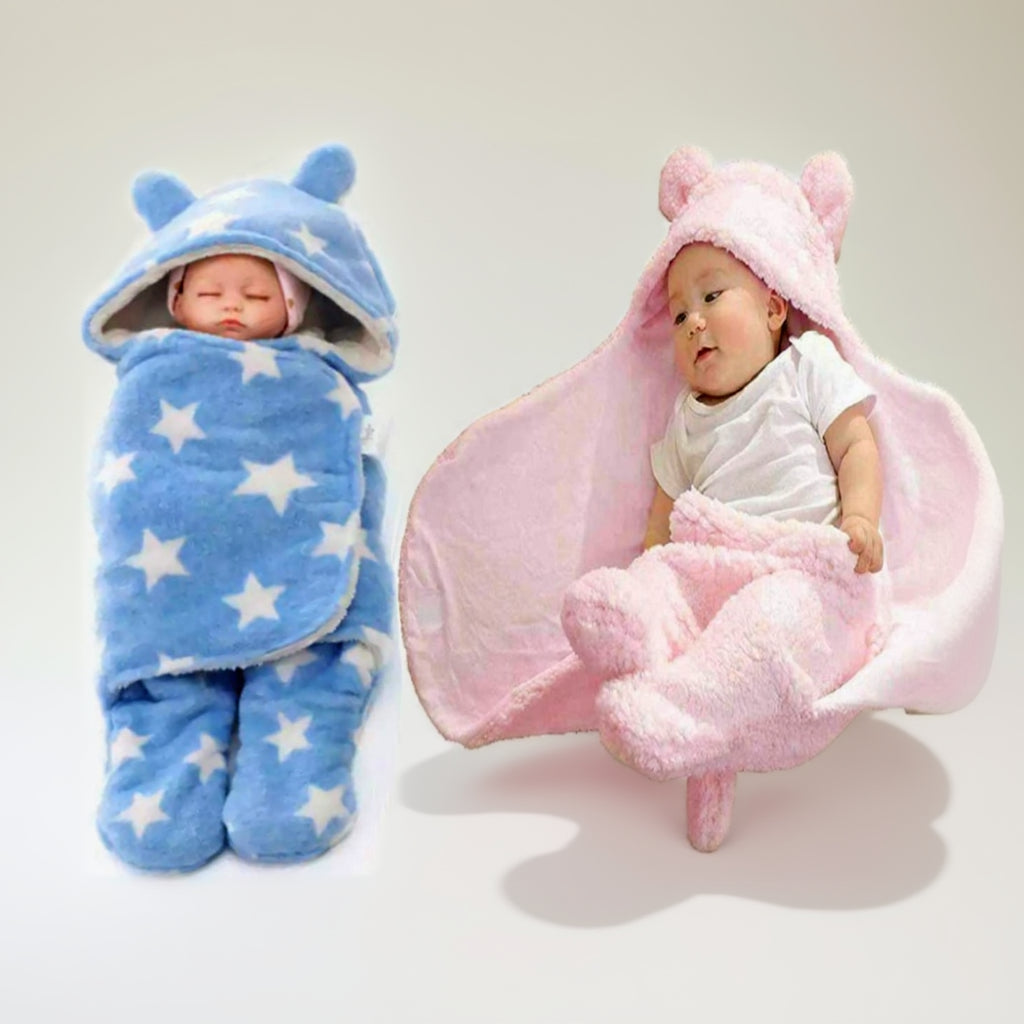 First Kick New Born Sleeping Bag Combo Pack of Super Soft Wearable Baby Wrapper Durable Fleece Polyester Cum Baby Sleeping Bag for Boys, Baby Girls, Babies (76cm x 70cm, 0-6 Months) Pack of 2 Pink