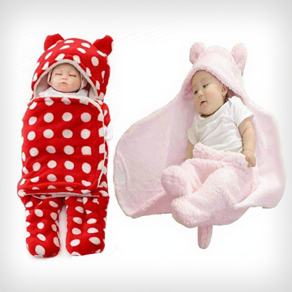 First Kick New Born Sleeping Bag Combo Pack of Super Soft Wearable Baby Wrapper Durable Fleece Polyester Cum Baby Sleeping Bag for Boys, Baby Girls, Babies (76cm x 70cm, 0-6 Months) Pack of 2 Pink