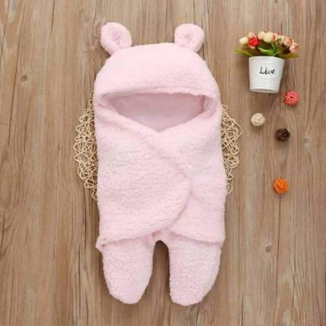 First Kick New Born Sleeping Bag Combo Pack of Super Soft Wearable Baby Wrapper Durable Fleece Polyester Cum Baby Sleeping Bag for Boys, Baby Girls, Babies (76cm x 70cm, 0-6 Months) Pack of 2 Pink