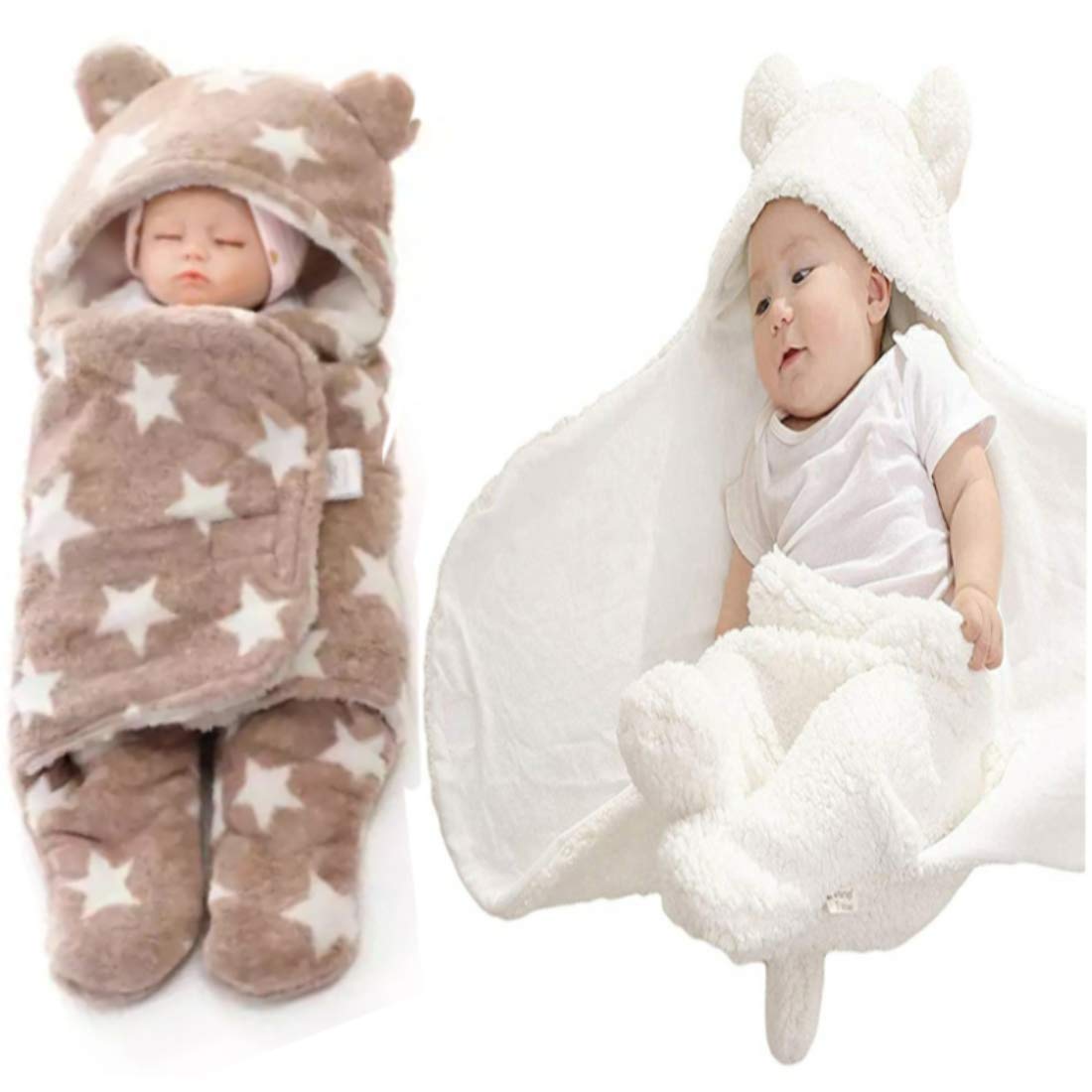 First Kick New Born Sleeping Bag Combo Pack of Super Soft Wearable Baby Wrapper Durable Fleece Polyester Cum Baby Sleeping Bag for Boys, Baby Girls, Babies (76cm x 70cm, 0-6 Months) Pack of 2 Pink