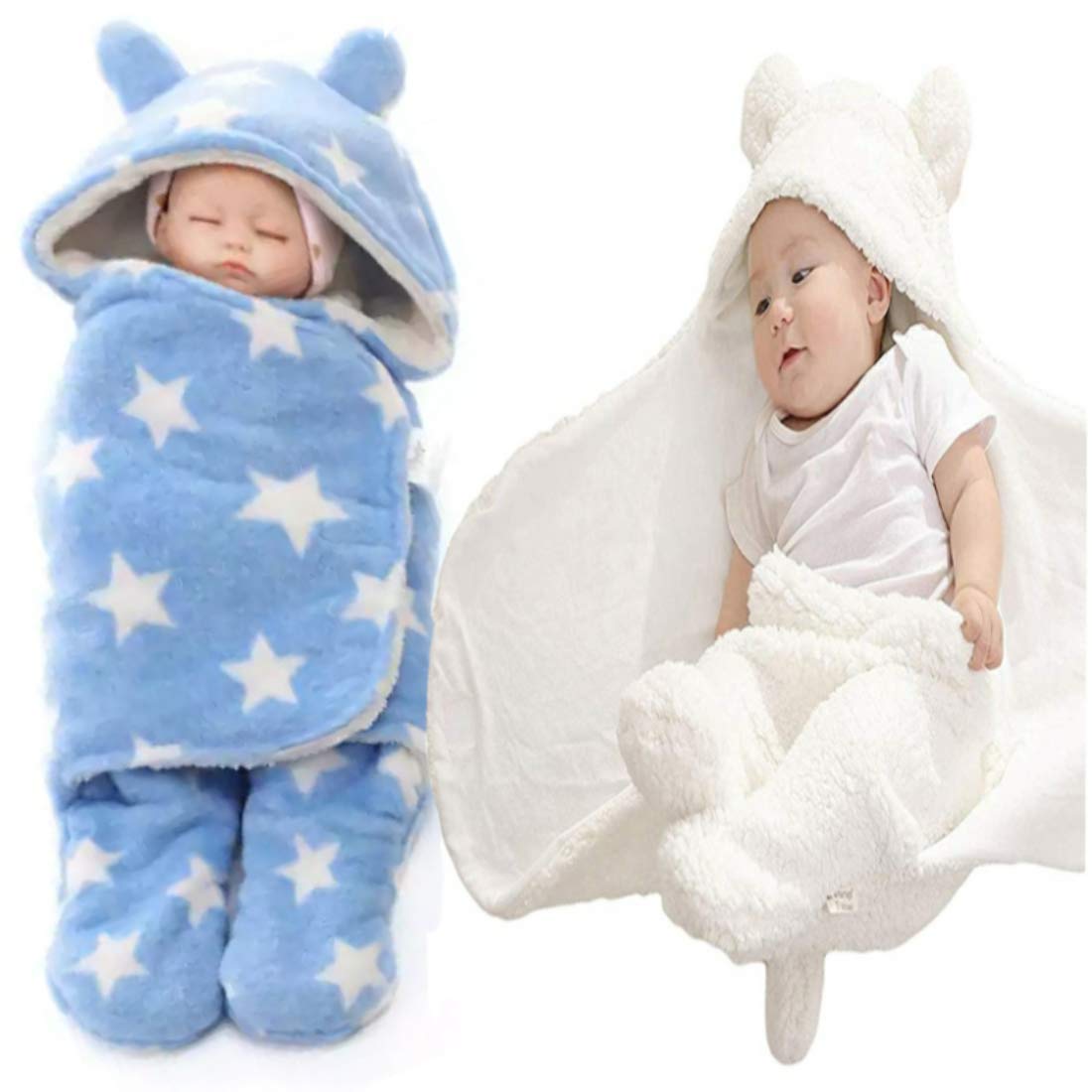 First Kick New Born Sleeping Bag Combo Pack of Super Soft Wearable Baby Wrapper Durable Fleece Polyester Cum Baby Sleeping Bag for Boys, Baby Girls, Babies (76cm x 70cm, 0-6 Months) Pack of 2 Pink
