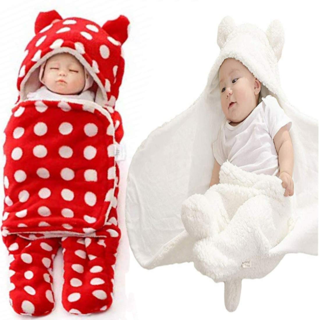 First Kick New Born Sleeping Bag Combo Pack of Super Soft Wearable Baby Wrapper Durable Fleece Polyester Cum Baby Sleeping Bag for Boys, Baby Girls, Babies (76cm x 70cm, 0-6 Months) Pack of 2 Pink