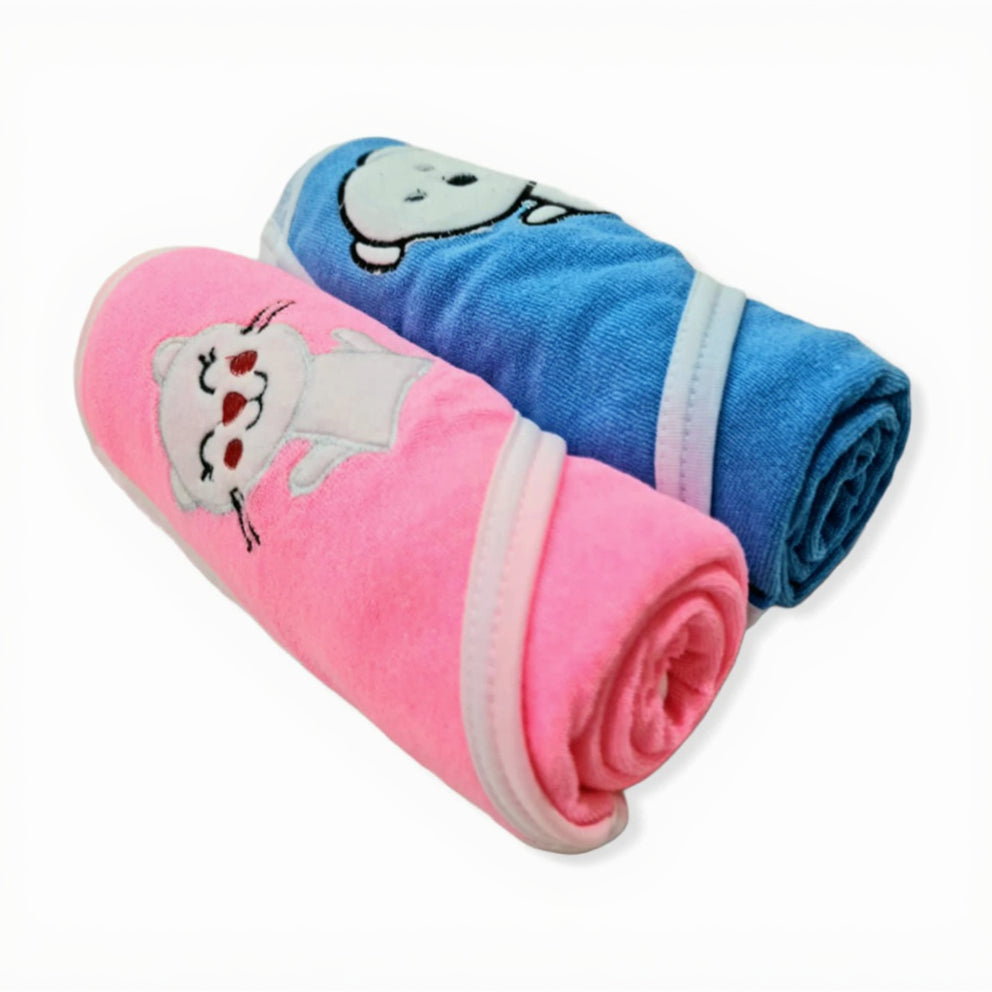First Kick Baby Cotton Bath Towels New Born Combo Pack Of Hooded Soft Wrapping Towel Pack Of 2(70 Cm X 66 Cm) Set Of 2, Pink