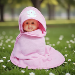 First Kick Baby Cotton Bath Towels New Born Combo Pack Of Hooded Soft Wrapping Towel Pack Of 2(70 Cm X 66 Cm) Set Of 2, Pink