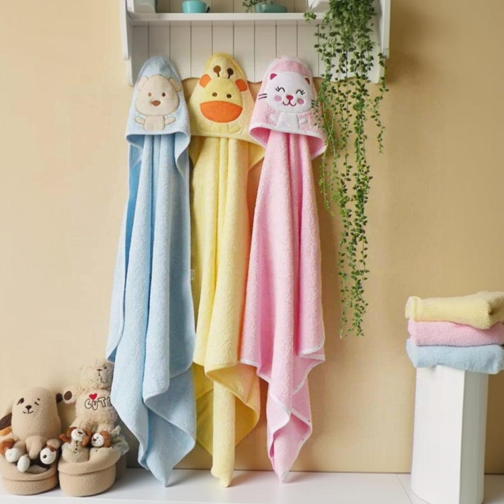 First Kick Baby Cotton Bath Towels New Born Combo Pack Of Hooded Soft Wrapping Towel Pack Of 2(70 Cm X 66 Cm) Set Of 2, Pink