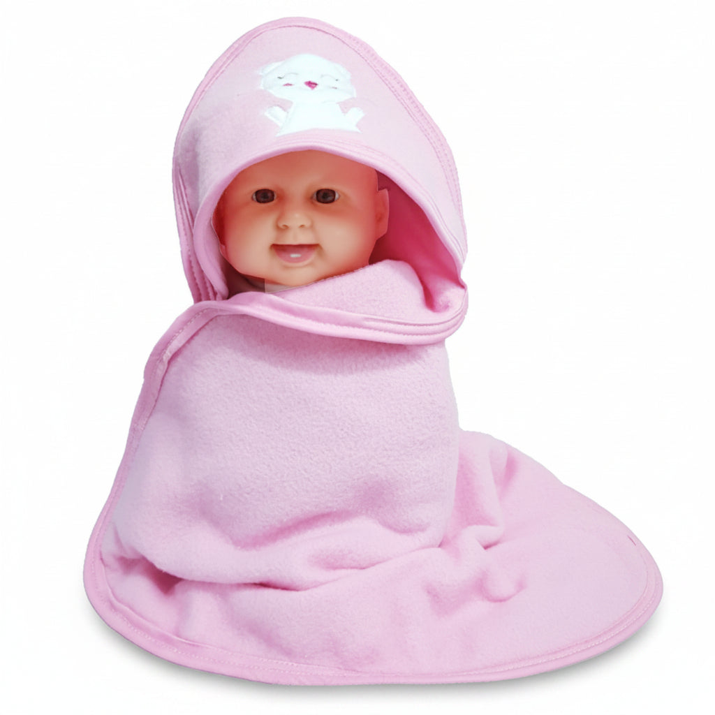 First Kick Baby Cotton Bath Towels New Born Combo Pack Of Hooded Soft Wrapping Towel Pack Of 2(70 Cm X 66 Cm) Set Of 2, Pink