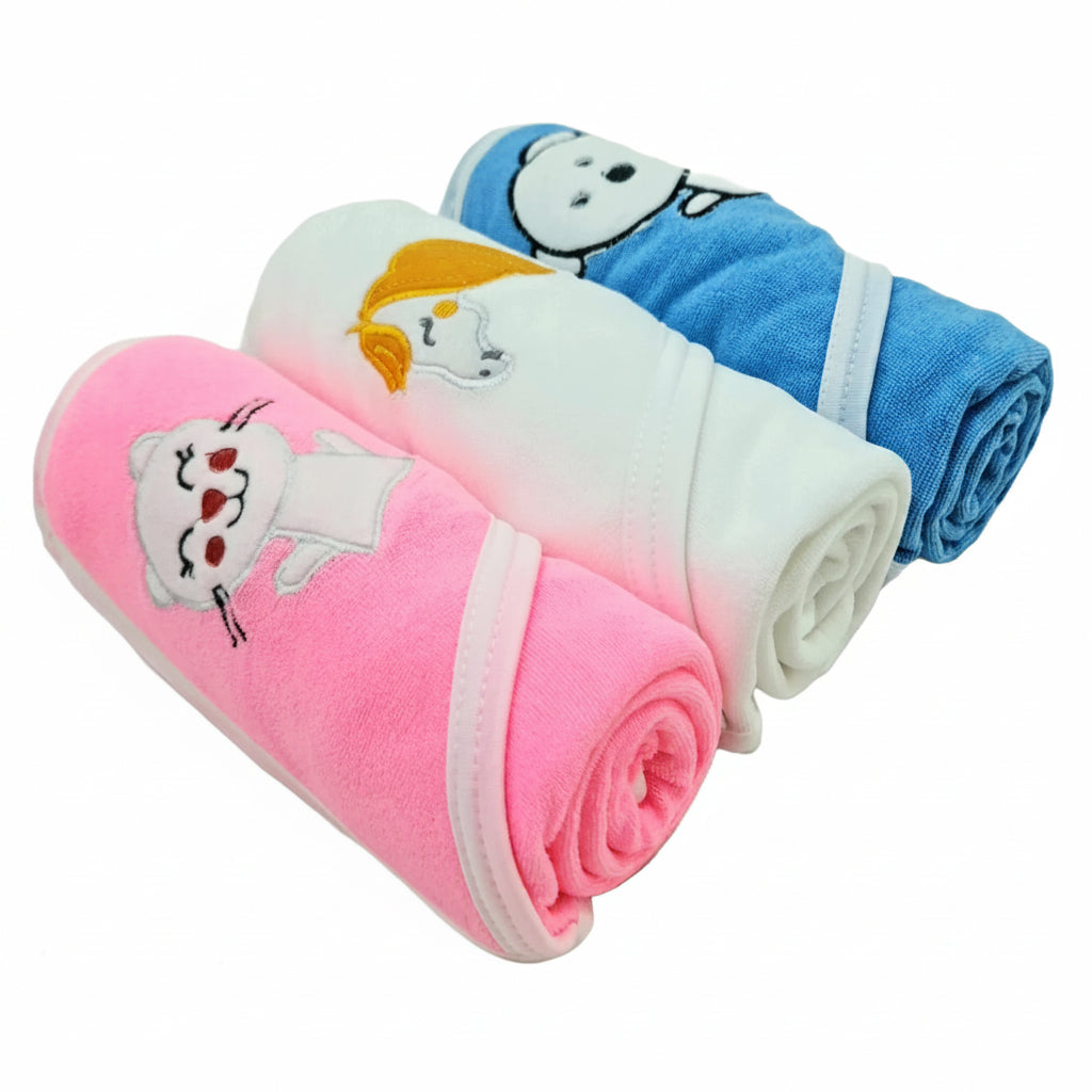 First Kick Baby Cotton Bath Towels New Born Combo Pack Of Hooded Soft Wrapping Towel Pack Of 2(70 Cm X 66 Cm) Set Of 2, Pink